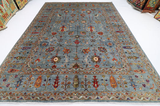 273 x 365 cm | Sultani Blueish Gray Afghan Hand Knotted Carpet