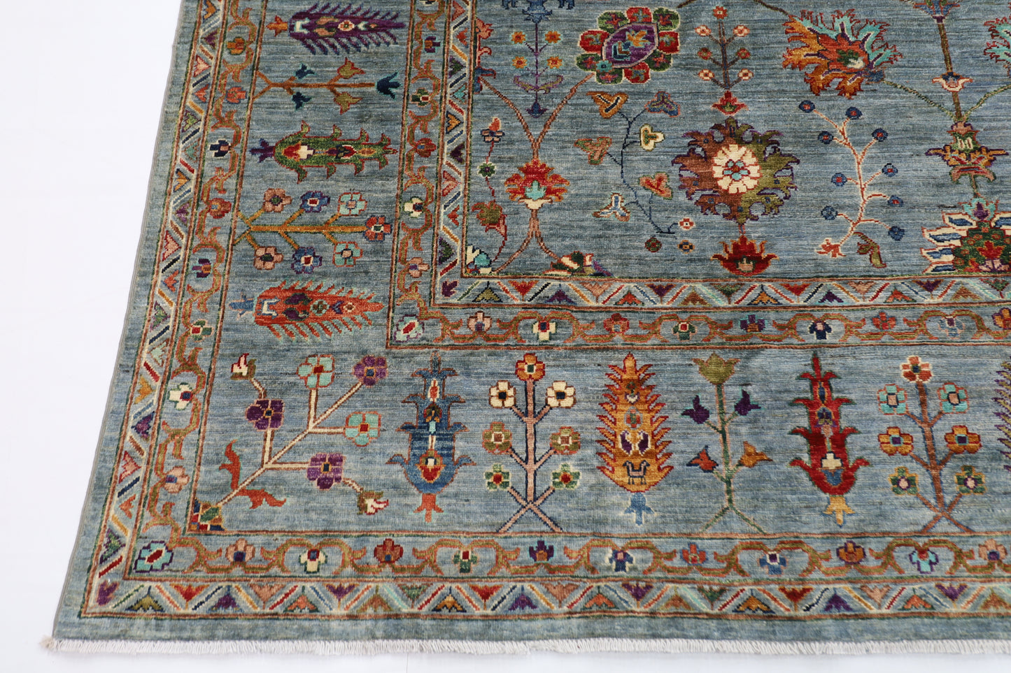 273 x 365 cm | Sultani Blueish Gray Afghan Hand Knotted Carpet