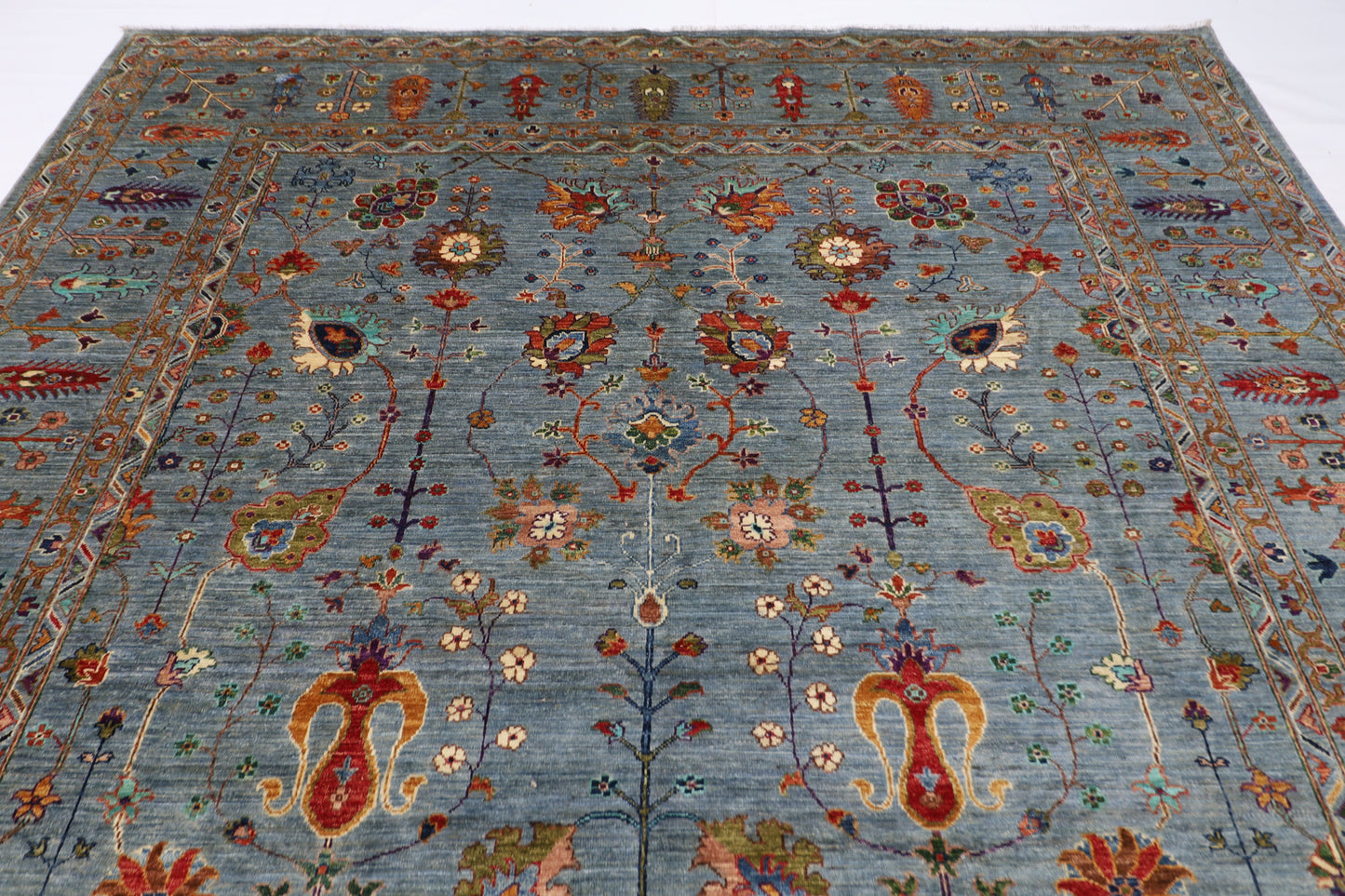 273 x 365 cm | Sultani Blueish Gray Afghan Hand Knotted Carpet