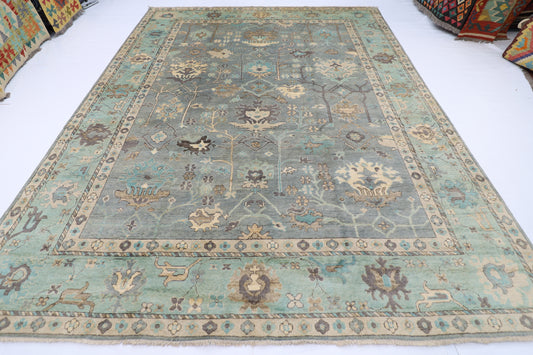 276 x 364 cm | Oushak Gray Afghan Hand Knotted Carpet