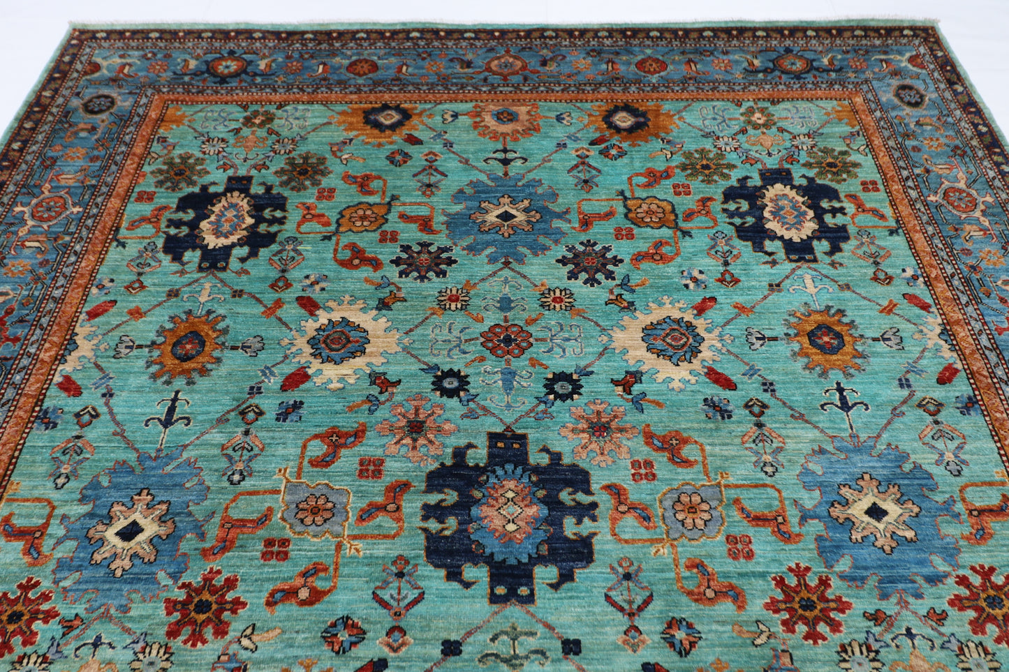 251 x 300 cm | Aryana Turquoise Afghan Hand Knotted Carpet