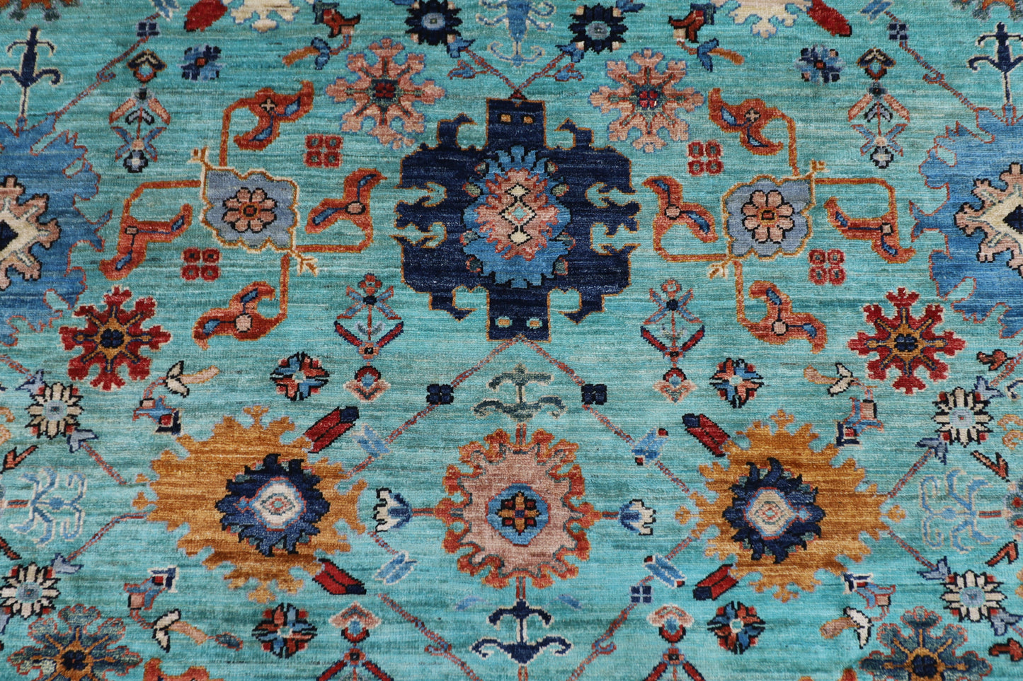 251 x 300 cm | Aryana Turquoise Afghan Hand Knotted Carpet