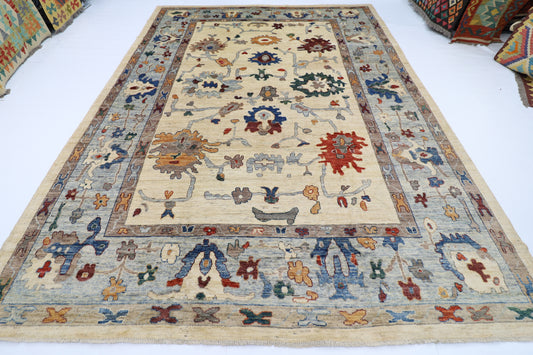 268 x 370 cm | Oushak Creamy Afghan Hand Knotted Carpet