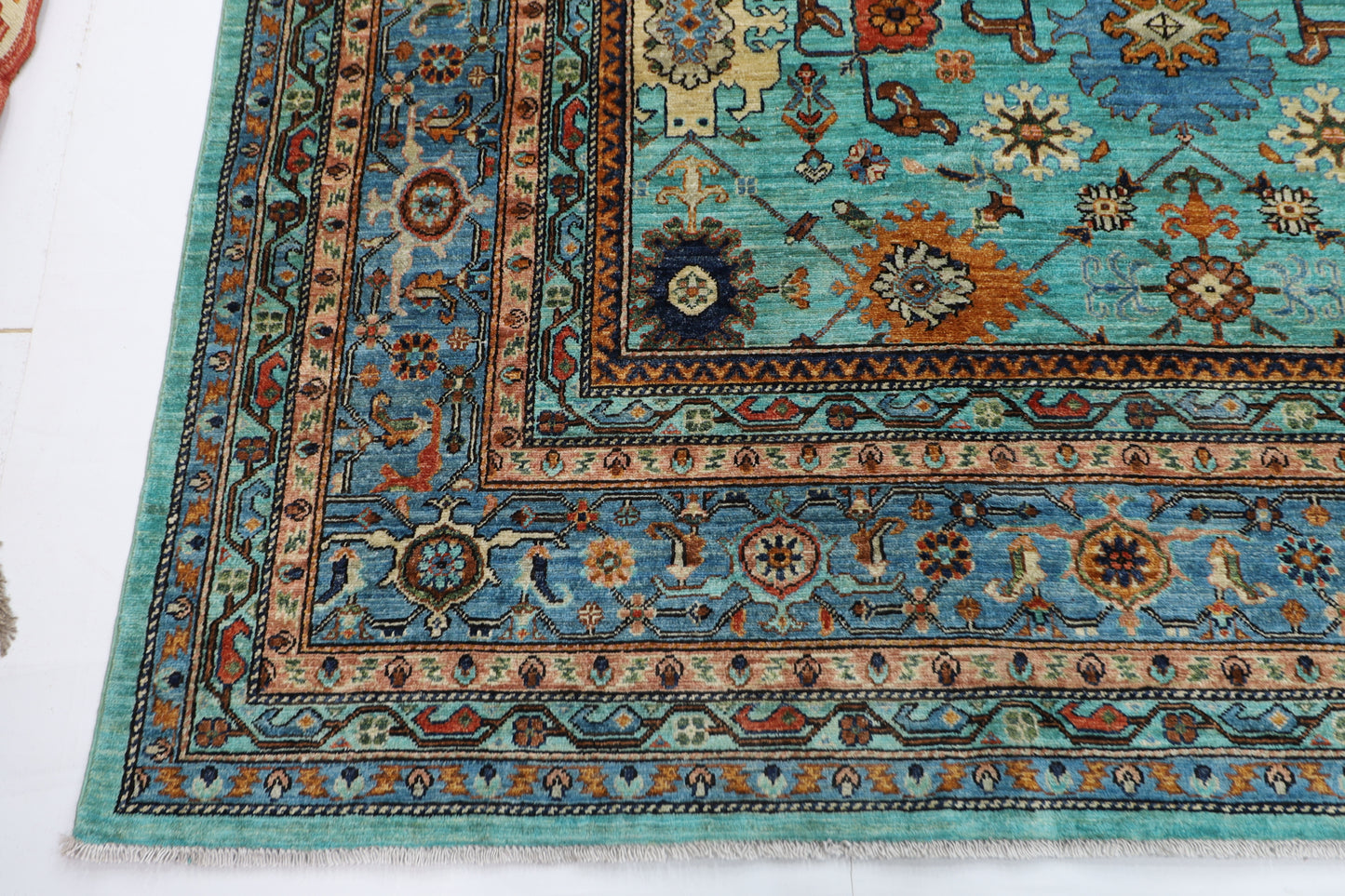 356 x 436 cm | Aryana Turquoise Afghan Hand Knotted Carpet