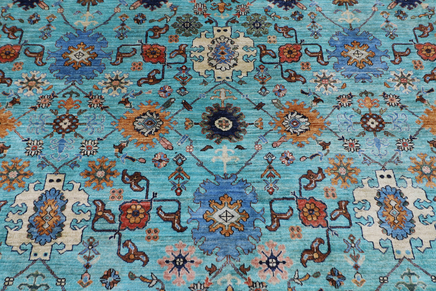 356 x 436 cm | Aryana Turquoise Afghan Hand Knotted Carpet