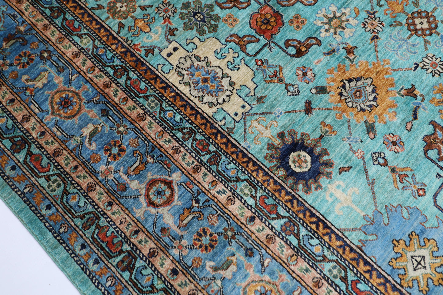 356 x 436 cm | Aryana Turquoise Afghan Hand Knotted Carpet