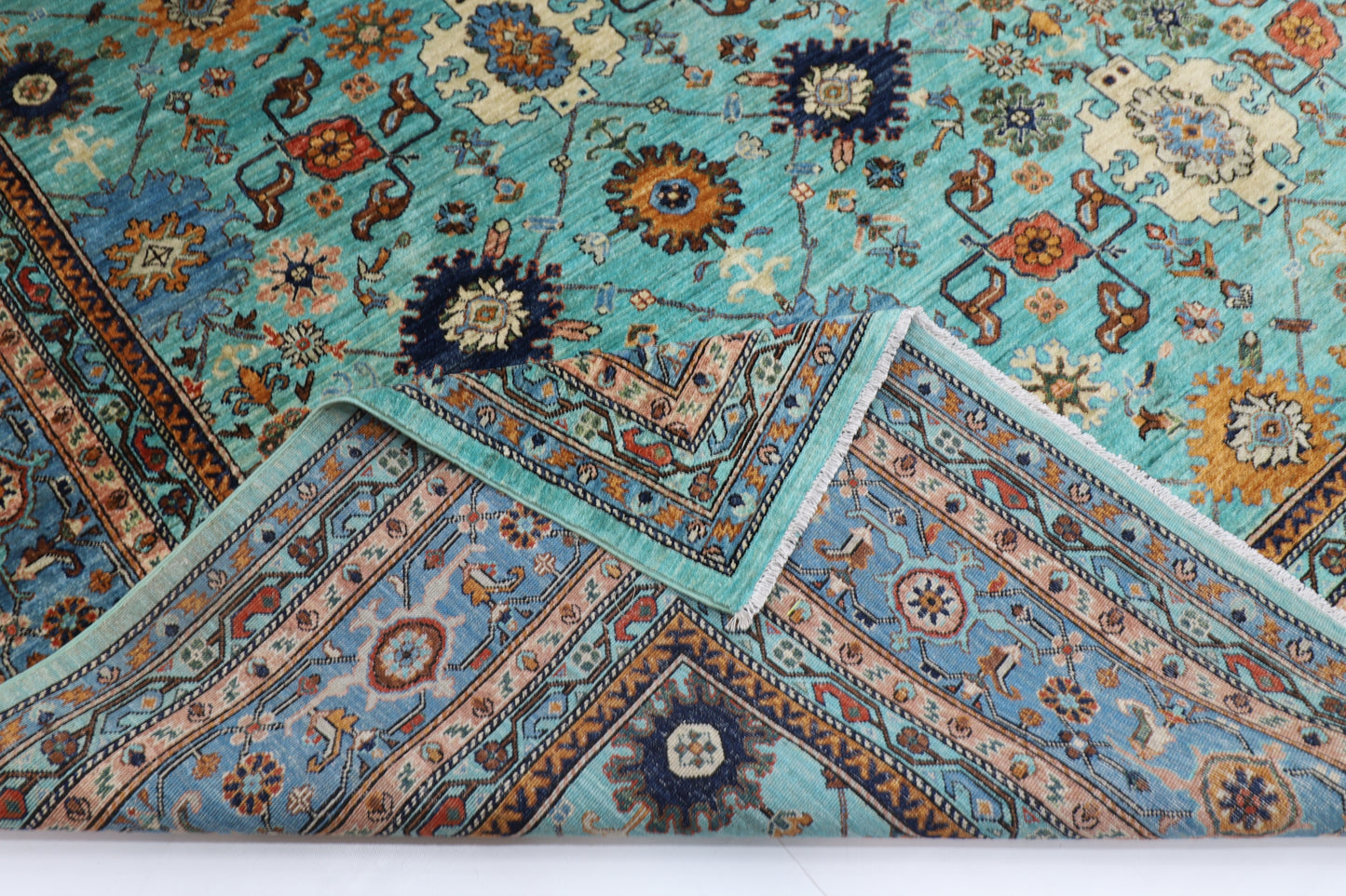 356 x 436 cm | Aryana Turquoise Afghan Hand Knotted Carpet