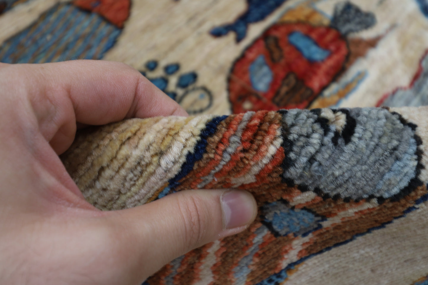 180 x 273 cm | Fish Party Beige Afghan Hand Knotted Carpet