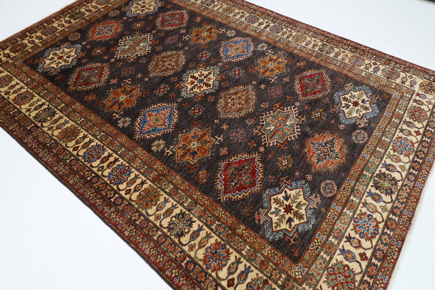 200 x 290 cm | Kazak Grey Afghan Hand Knotted Carpet