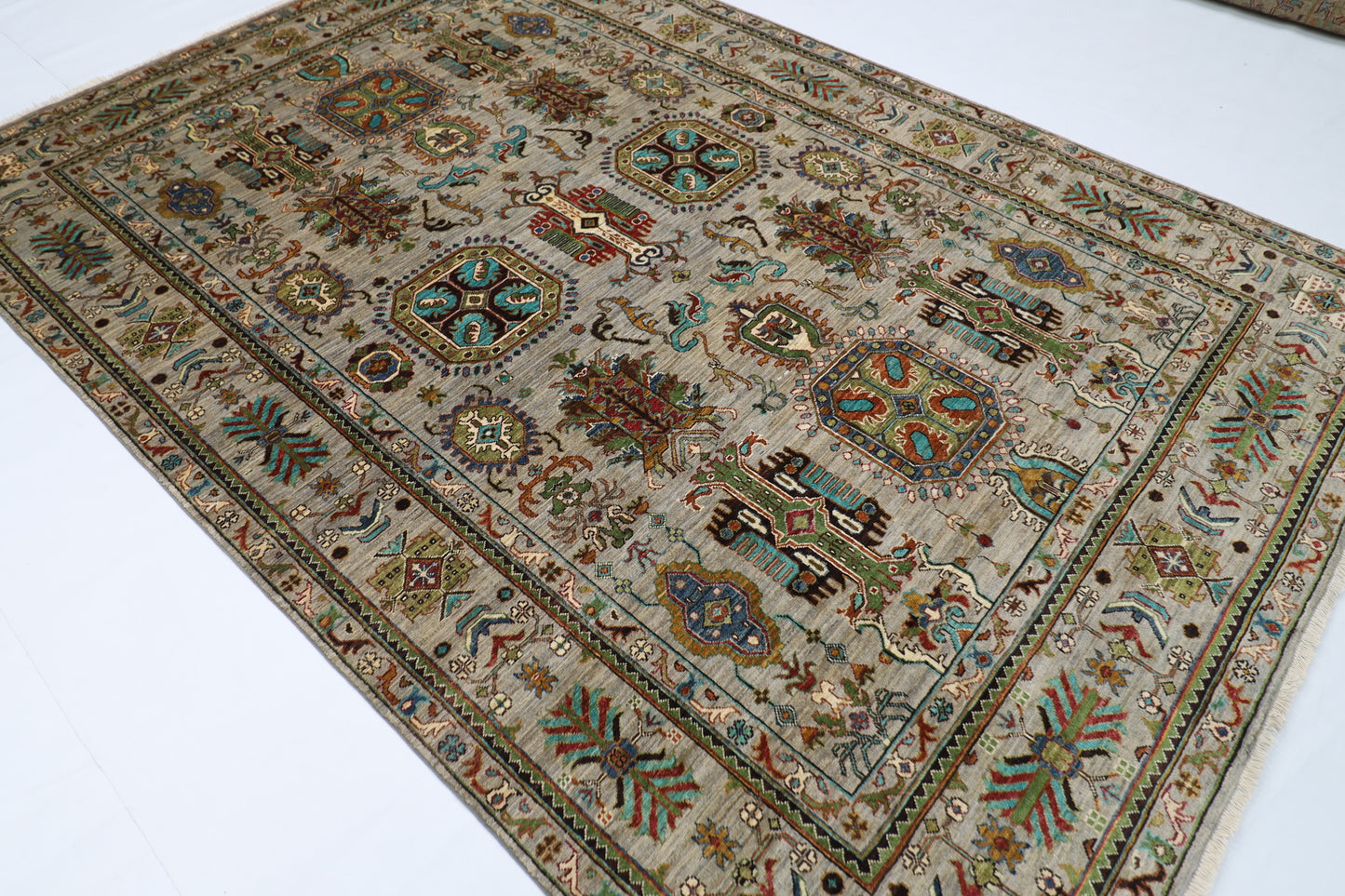 208 x 306 cm | Waziri Grey Afghan Hand Knotted Carpet
