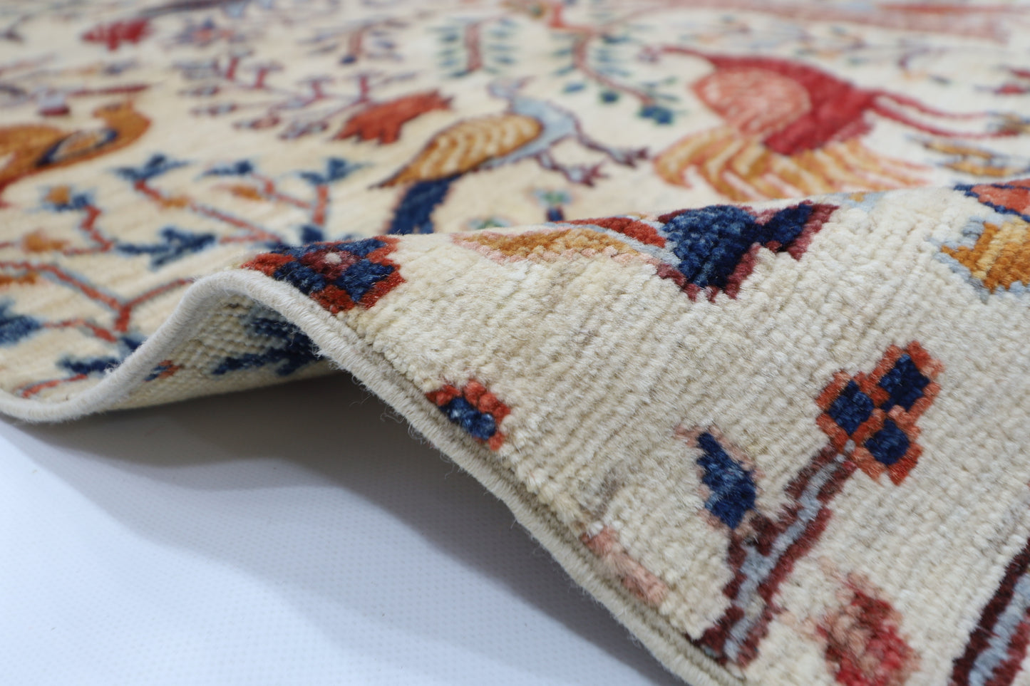 148 x 202 cm | Birds Beige Afghan Hand Knotted Carpet