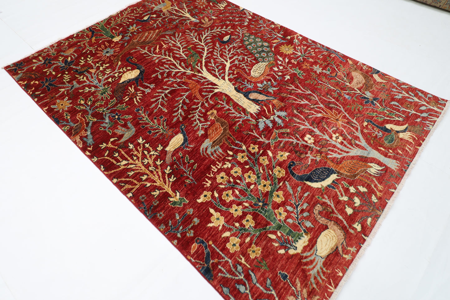 173 x 240 cm | Birds Red Afghan Hand Knotted Carpet