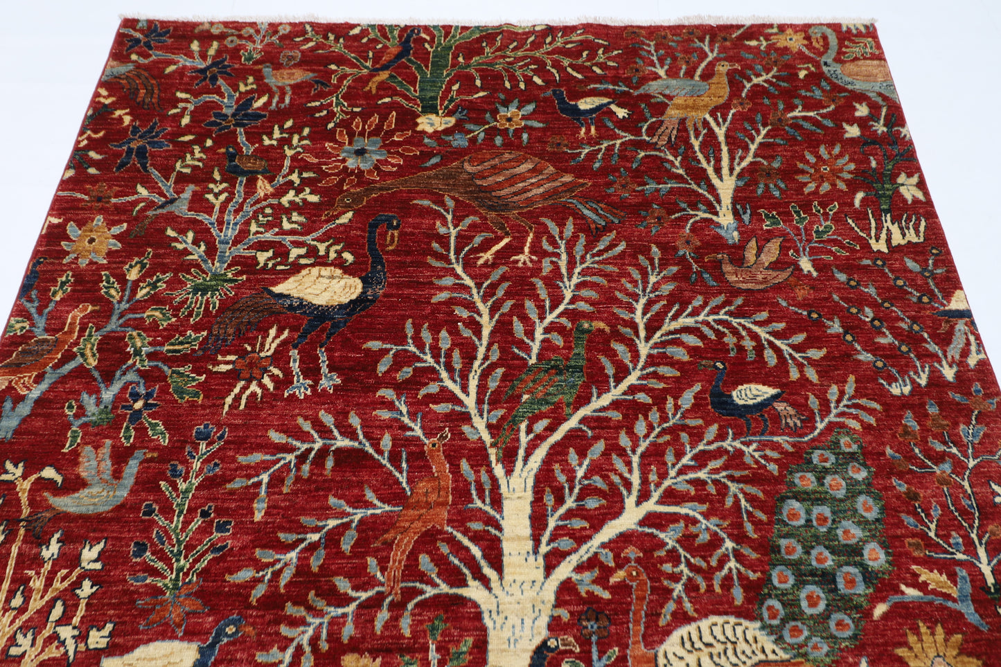 173 x 240 cm | Birds Red Afghan Hand Knotted Carpet