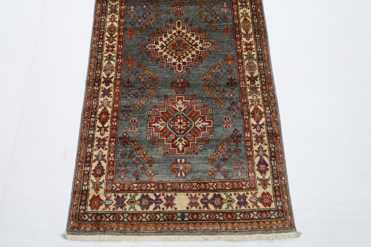 79 x 302 cm | Kazak Grey Afghan Hand Knotted Runner