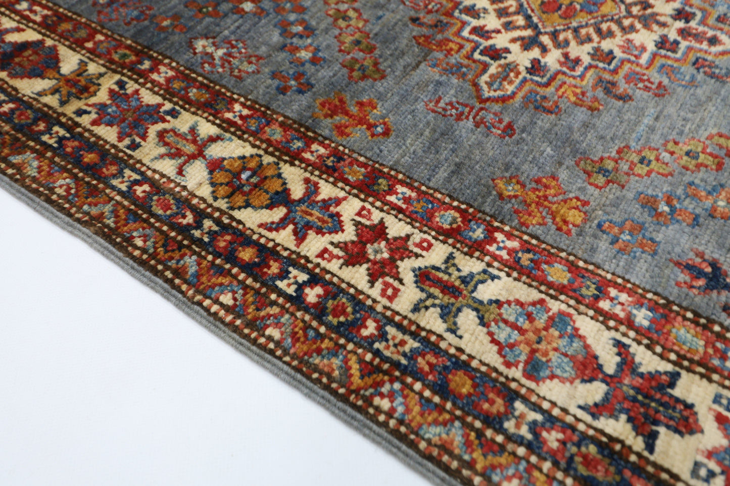 79 x 302 cm | Kazak Grey Afghan Hand Knotted Runner