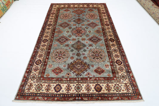 172 x 264 cm | Kazak Blueish Grey Afghan Hand Knotted Carpet