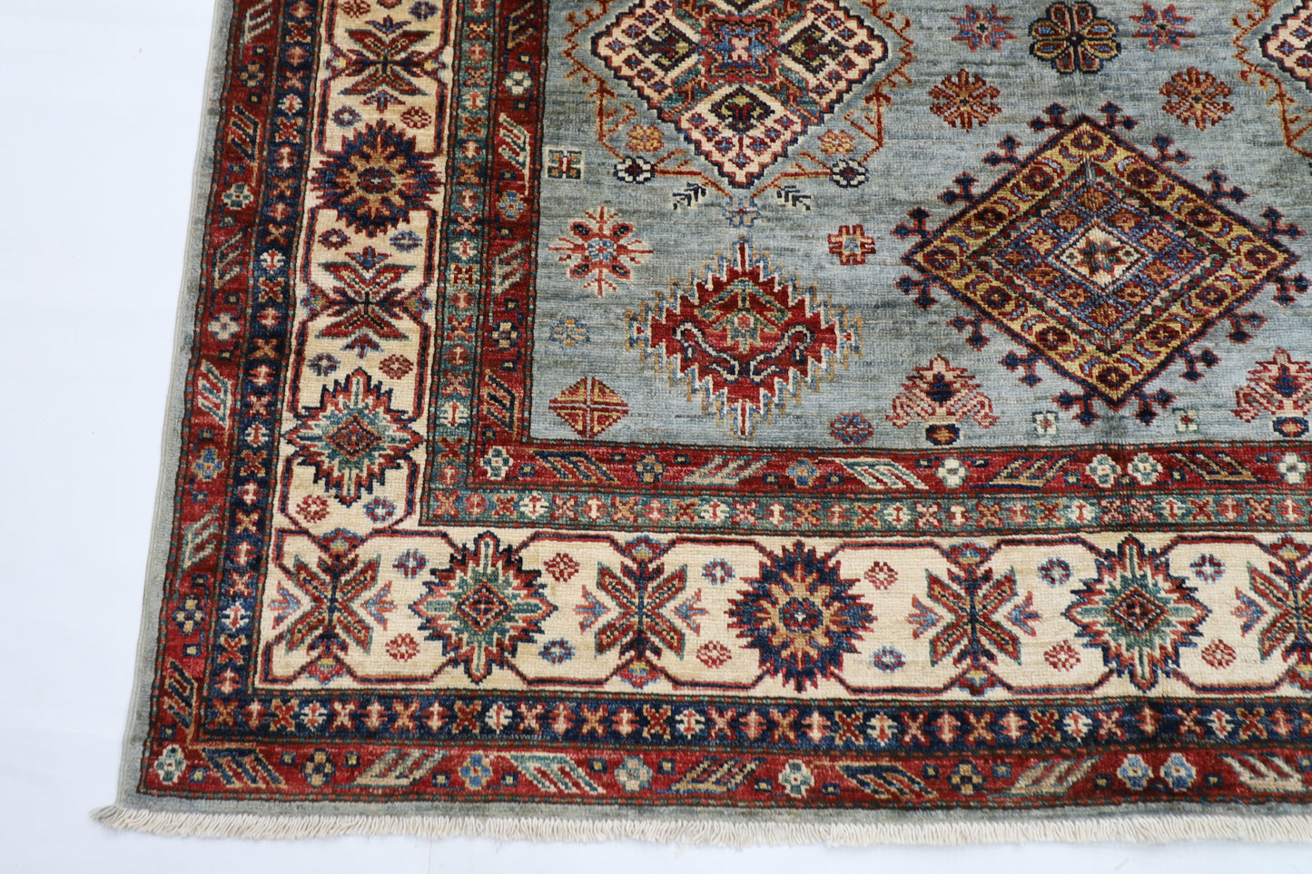 172 x 264 cm | Kazak Blueish Grey Afghan Hand Knotted Carpet