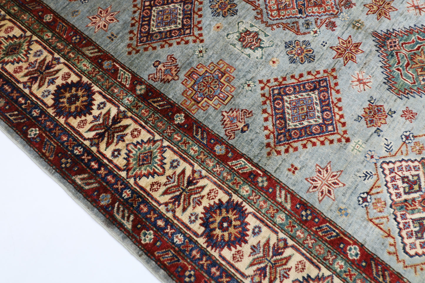 172 x 264 cm | Kazak Blueish Grey Afghan Hand Knotted Carpet