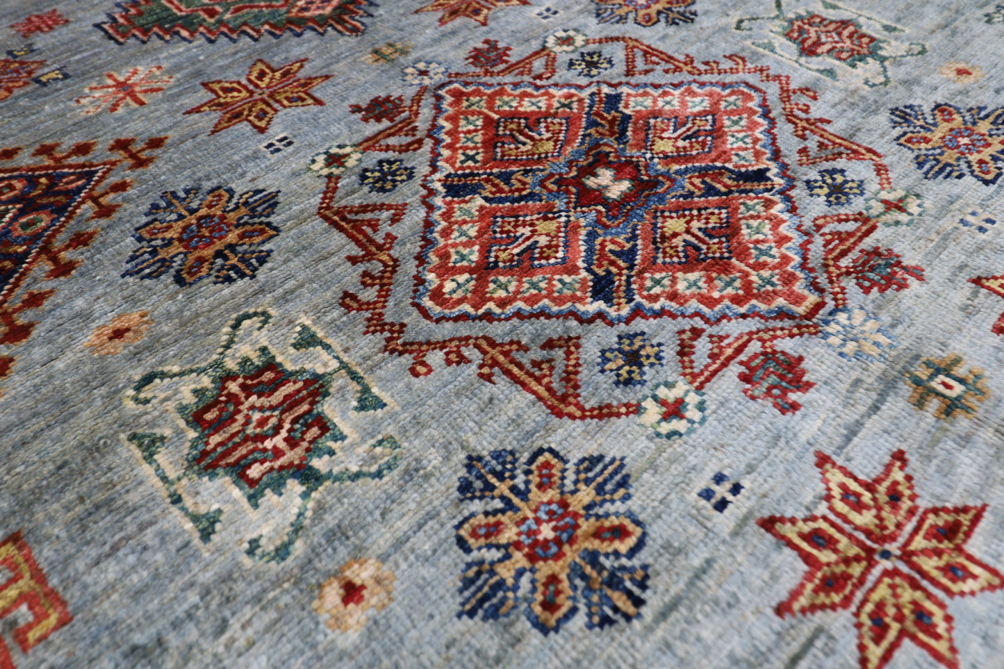172 x 264 cm | Kazak Blueish Grey Afghan Hand Knotted Carpet