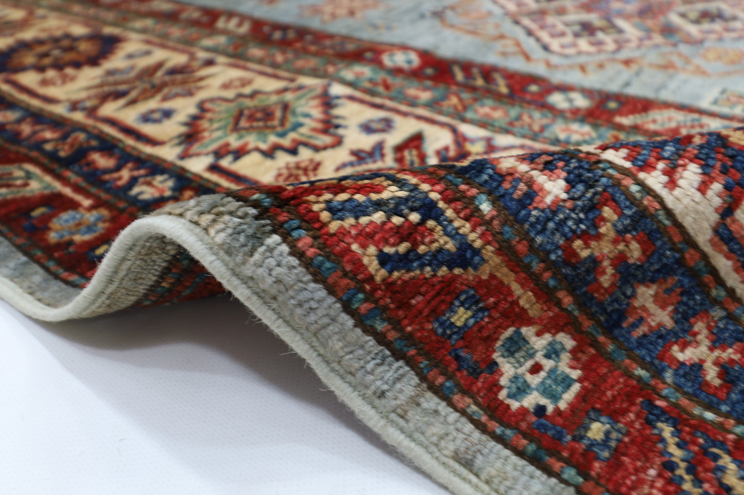 172 x 264 cm | Kazak Blueish Grey Afghan Hand Knotted Carpet