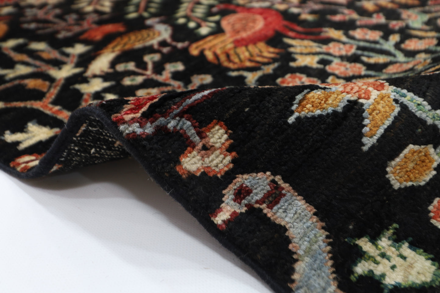 149 x 204 cm | Birds Pictorial Black Afghan Hand Knotted Carpet