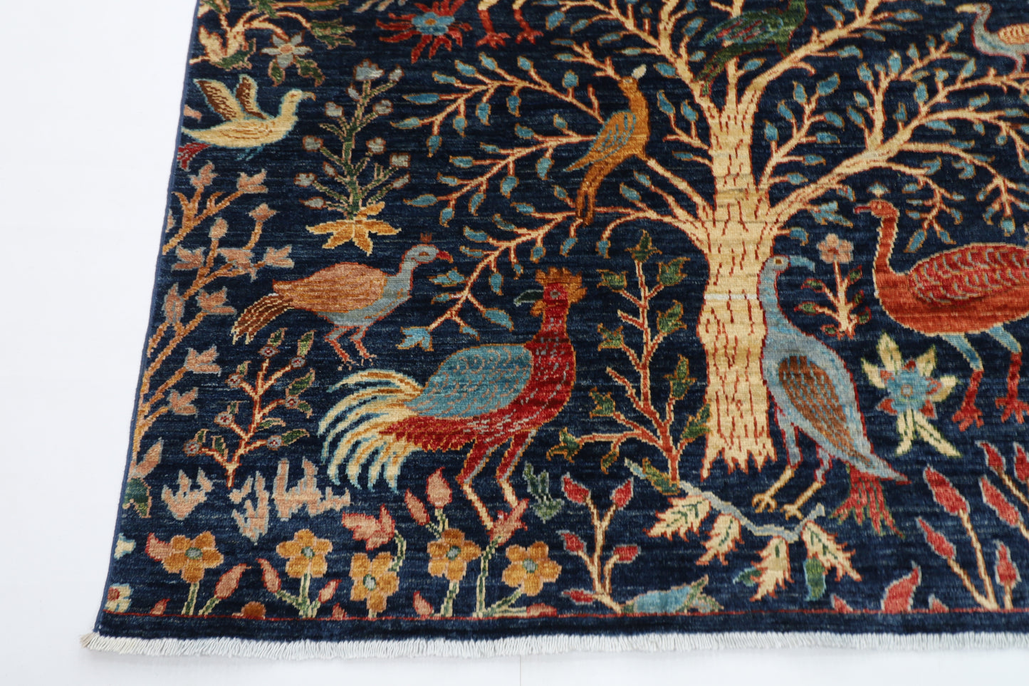 185 x 272 cm | Birds Navy Blue Afghan Hand Knotted Carpet