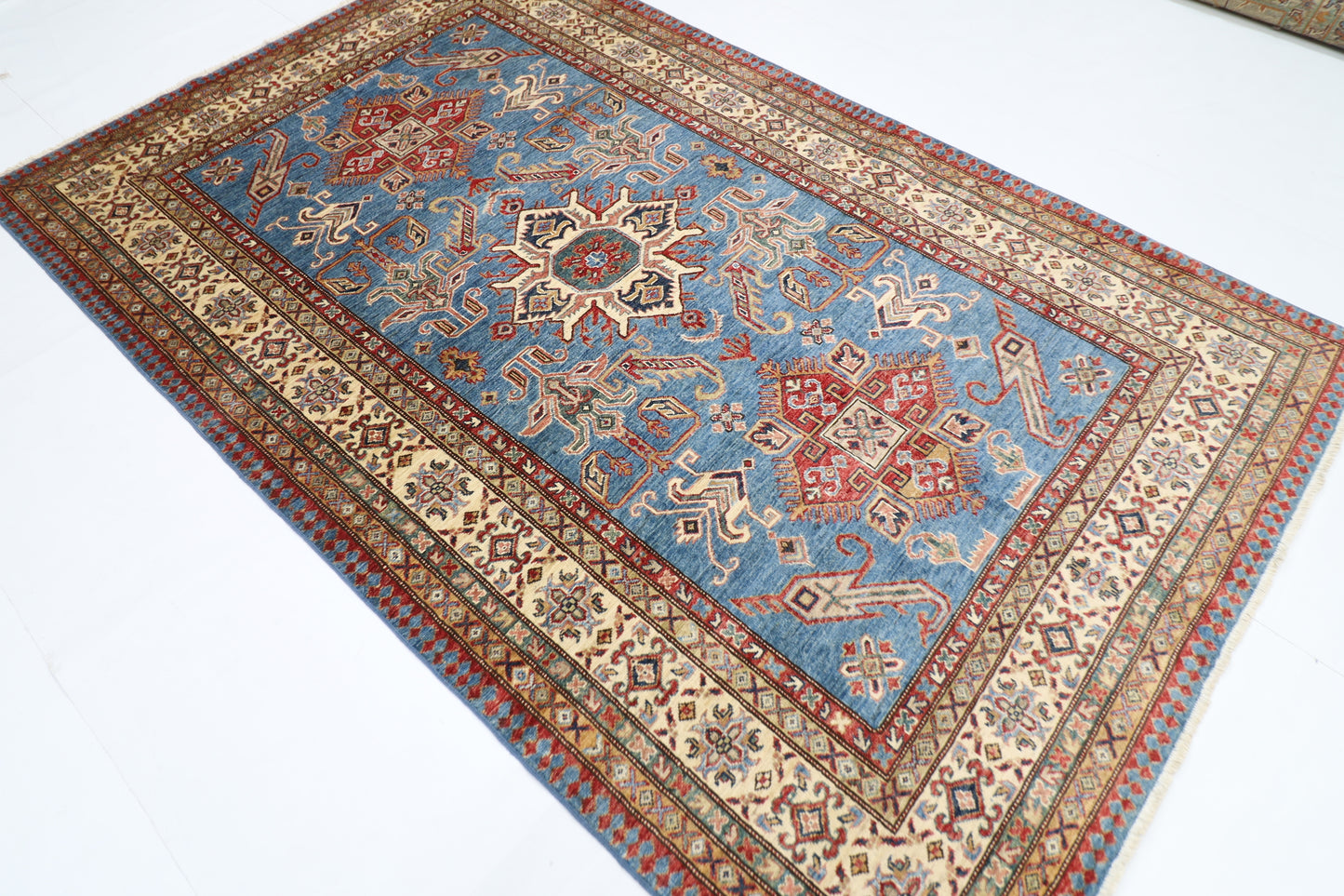 169 x 266 cm | Kazak Blue Afghan Hand Knotted Carpet