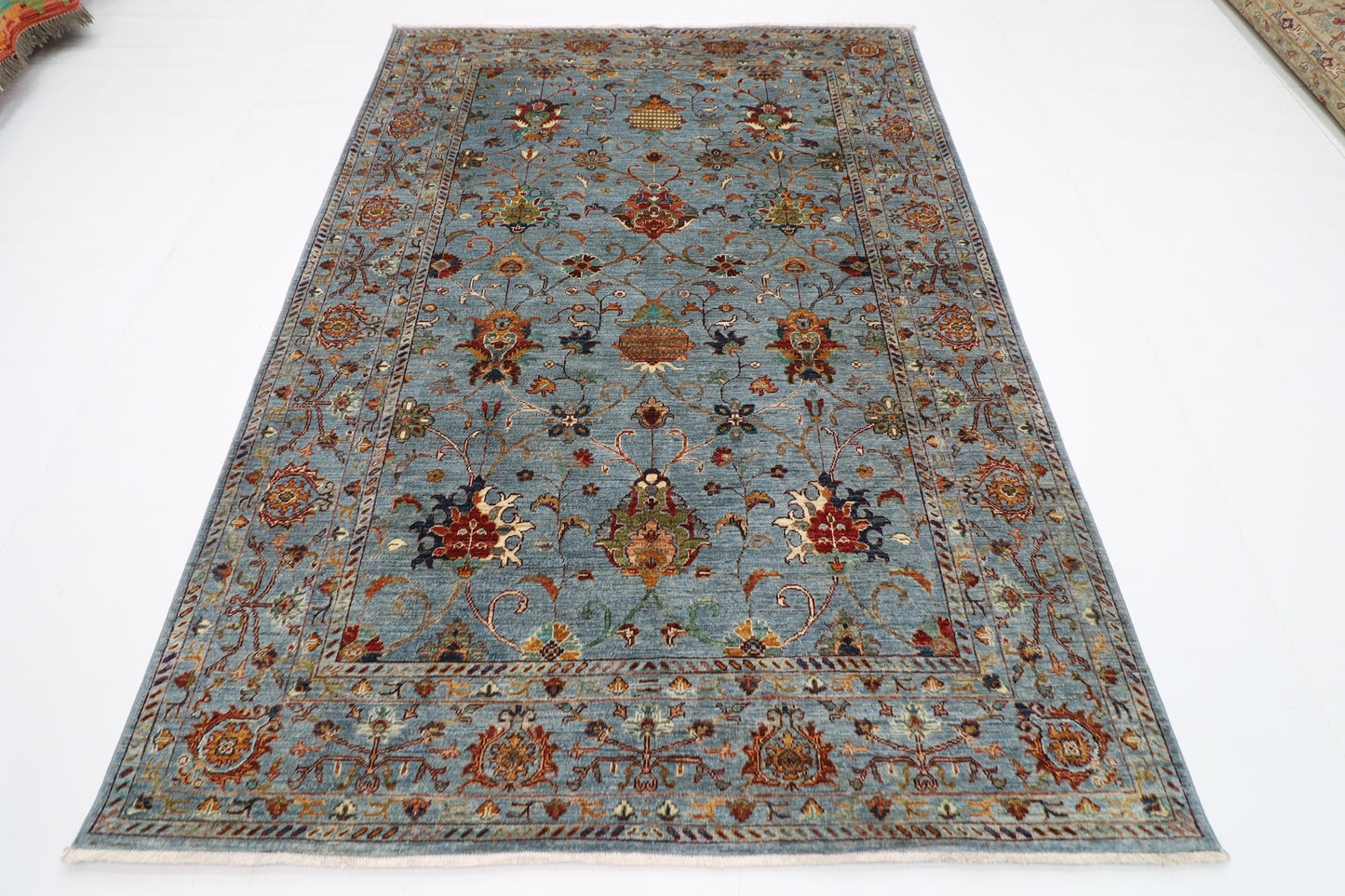 174 x 246 cm | Sultani Blueish Grey Afghan Hand Knotted Carpet