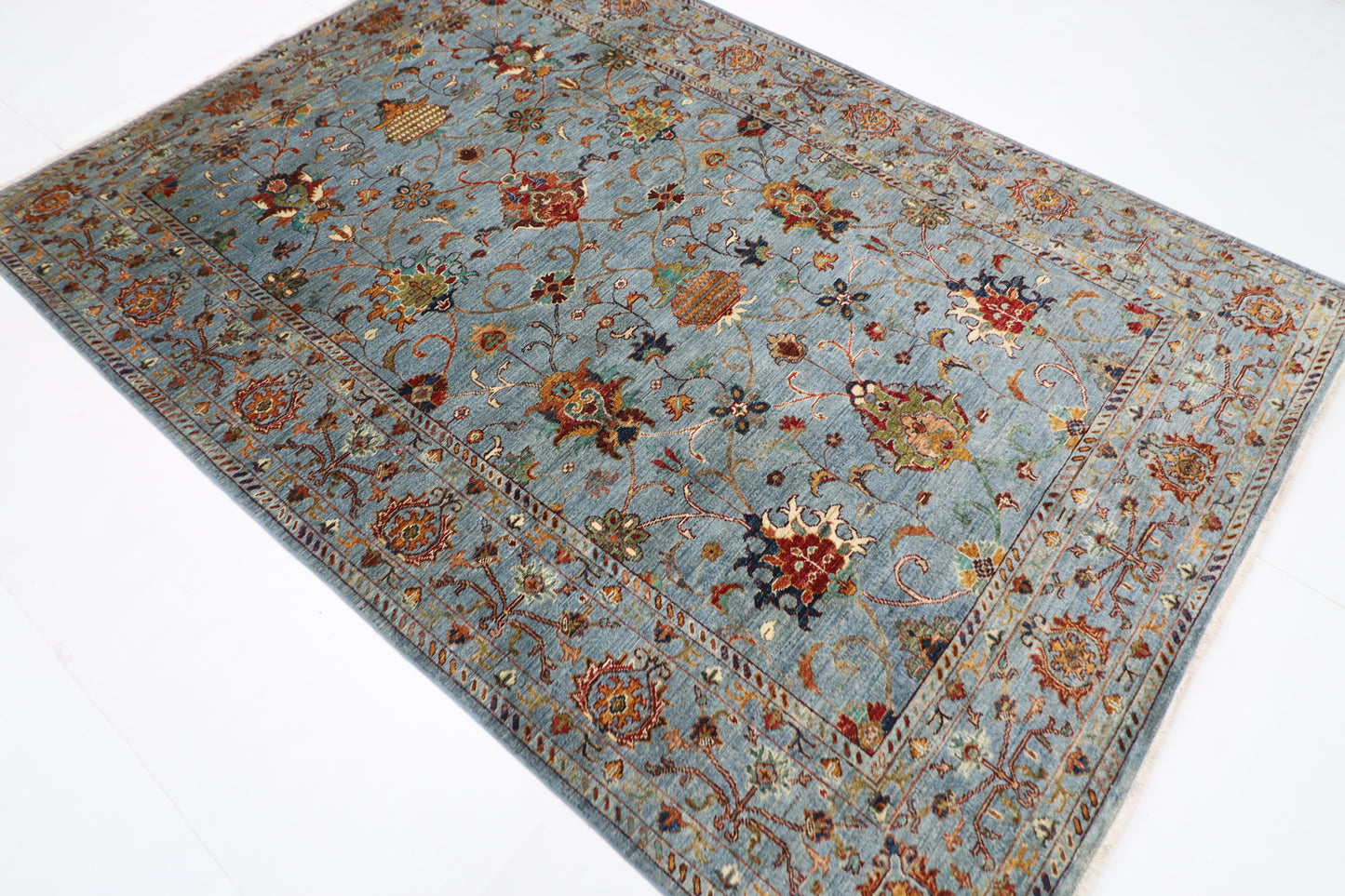 174 x 246 cm | Sultani Blueish Grey Afghan Hand Knotted Carpet