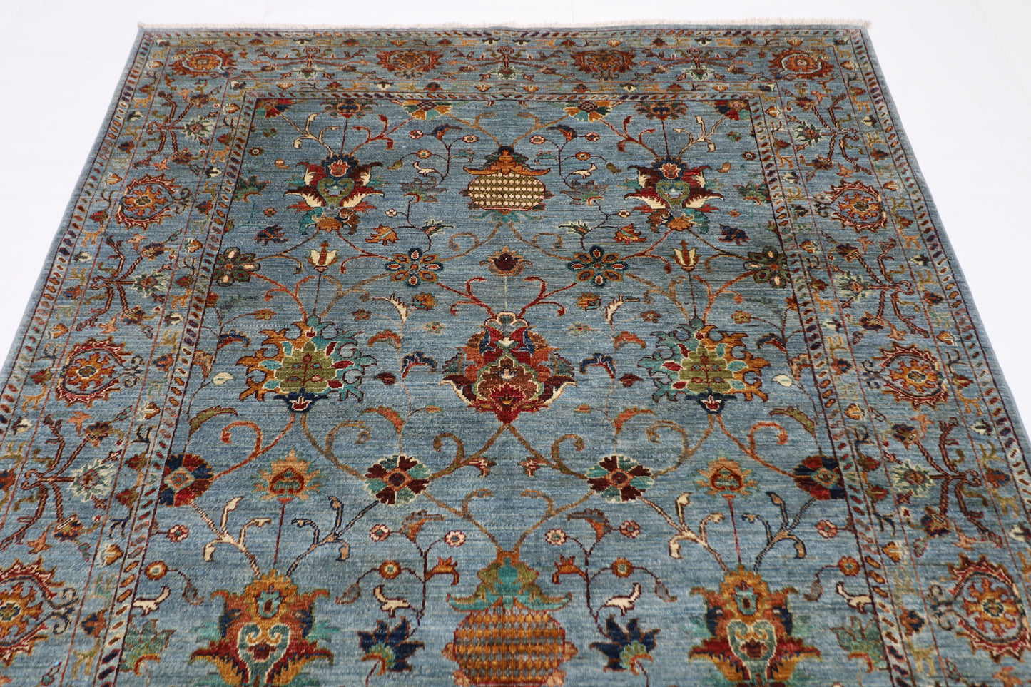 174 x 246 cm | Sultani Blueish Grey Afghan Hand Knotted Carpet