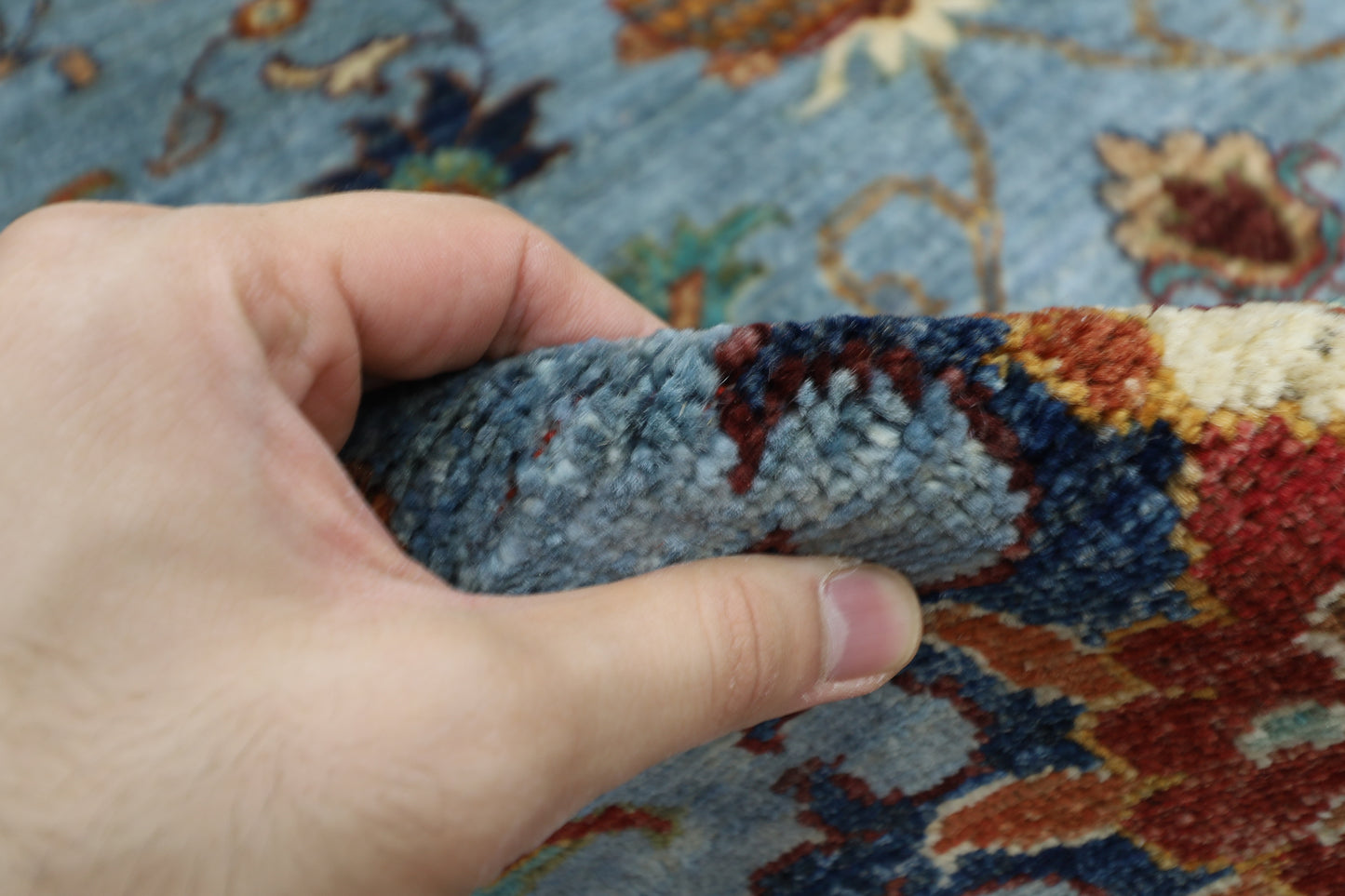 174 x 246 cm | Sultani Blueish Grey Afghan Hand Knotted Carpet