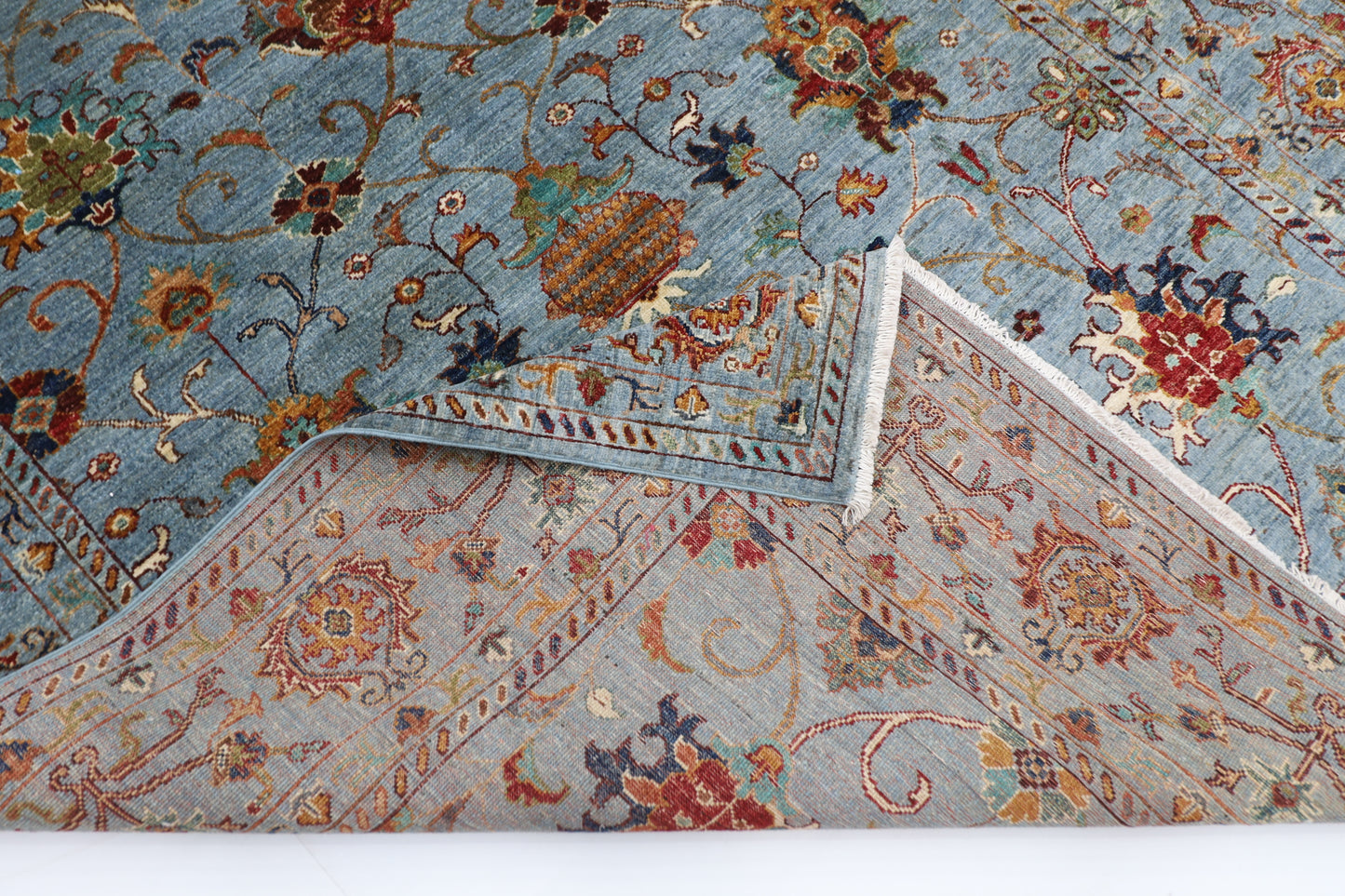 174 x 246 cm | Sultani Blueish Grey Afghan Hand Knotted Carpet