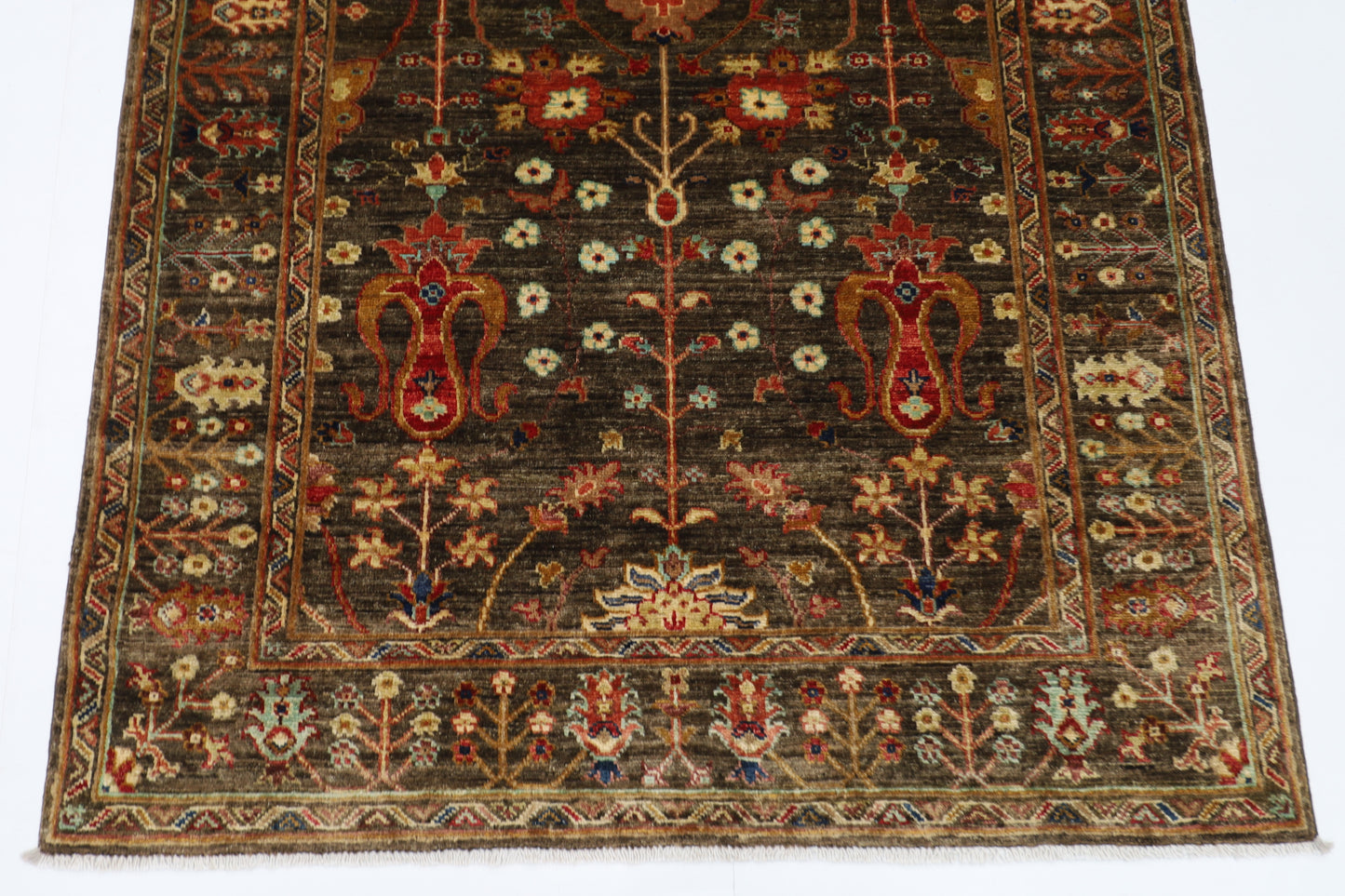 128 x 178 cm | Sultani Brown Afghan Hand Knotted Carpet