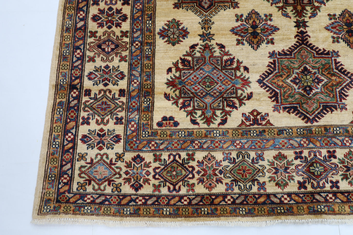 173 x 242 cm | Kazak Beige Afghan Hand Knotted Carpet