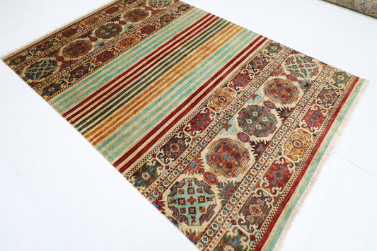 177 x 255 cm | Khorjun Beige Afghan Hand Knotted Carpet