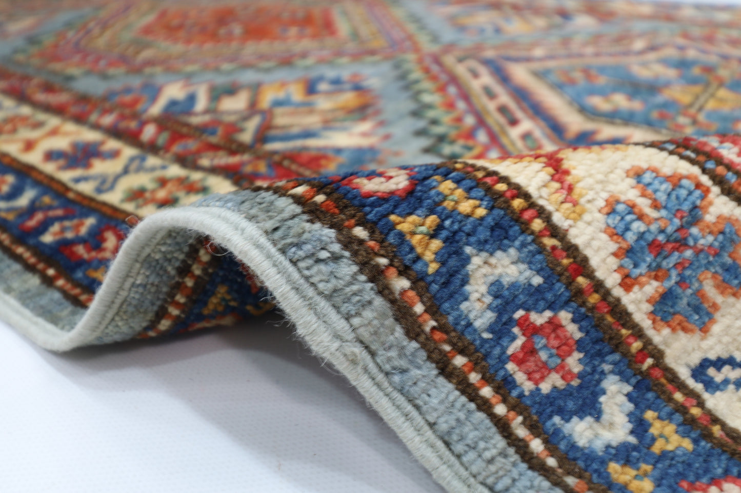 80 x 289 cm | Kazak Blueish Grey Afghan Hand Knotted Runner