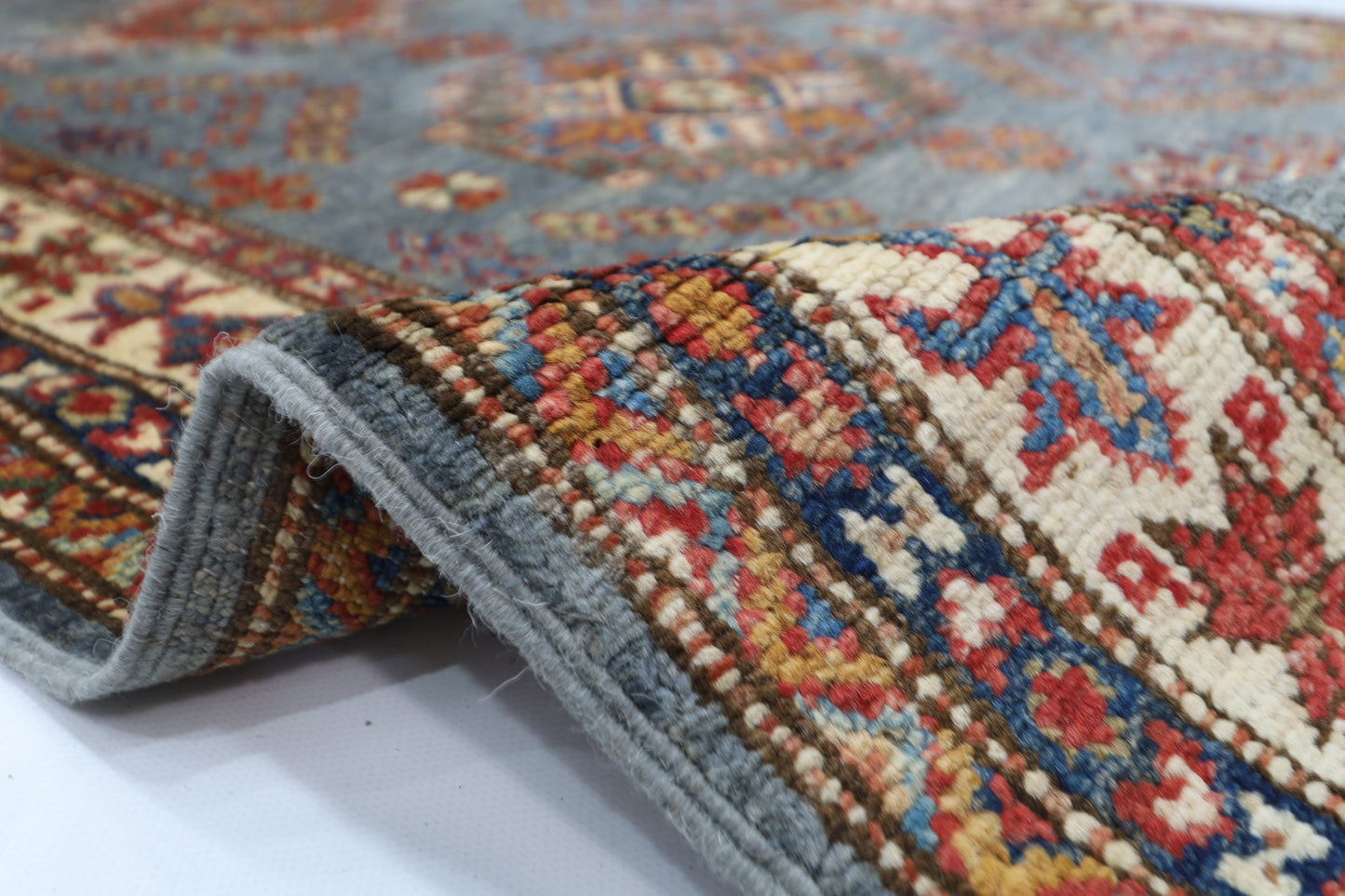 86 x 304 cm | Kazak Blueish Grey Afghan Hand Knotted Runner
