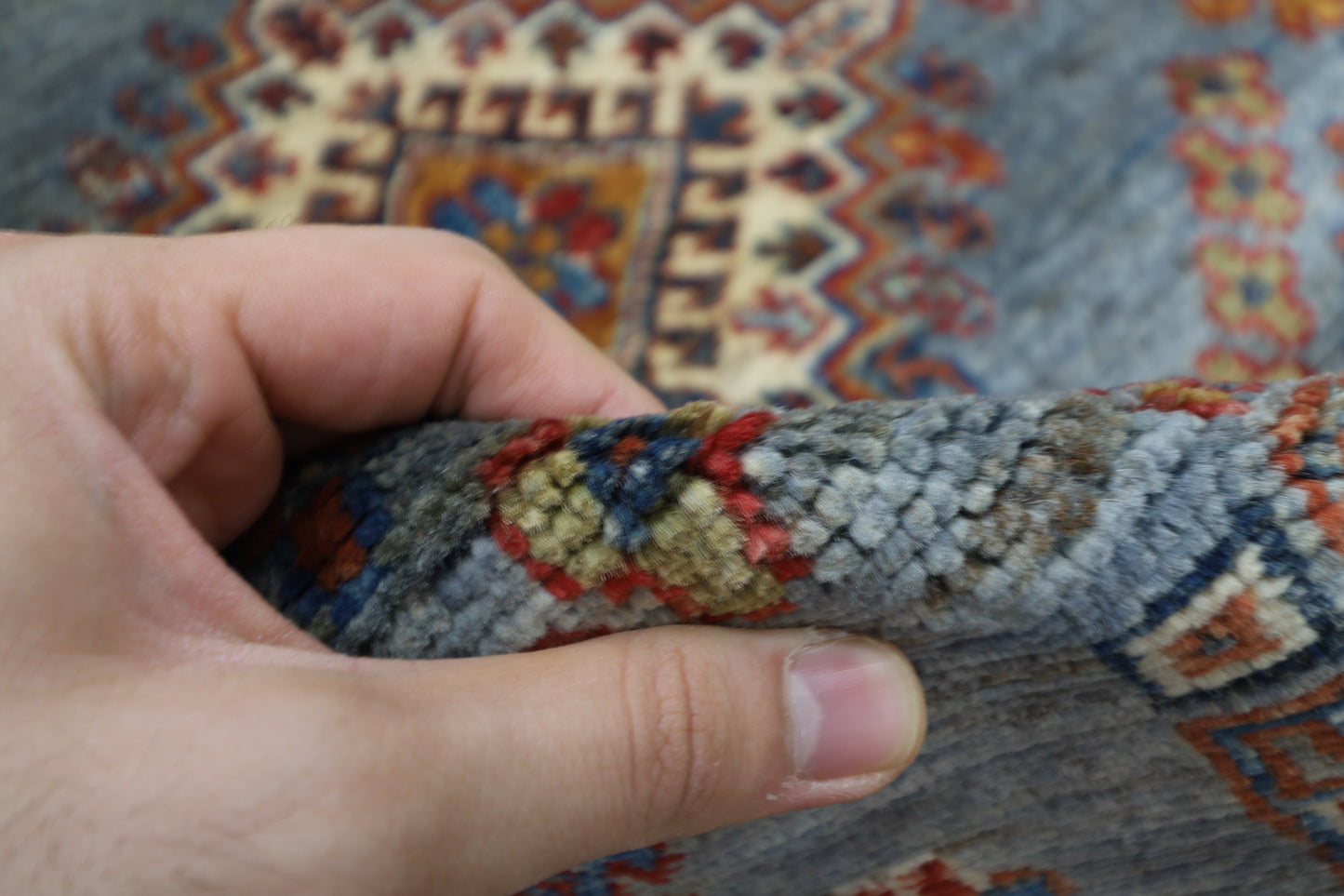 86 x 304 cm | Kazak Blueish Grey Afghan Hand Knotted Runner