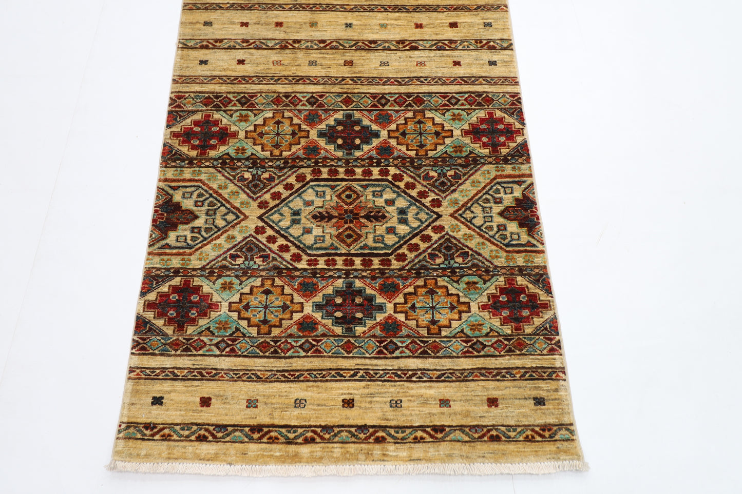 82 x 300 cm | Khorjun Beige Afghan Hand Knotted Runner