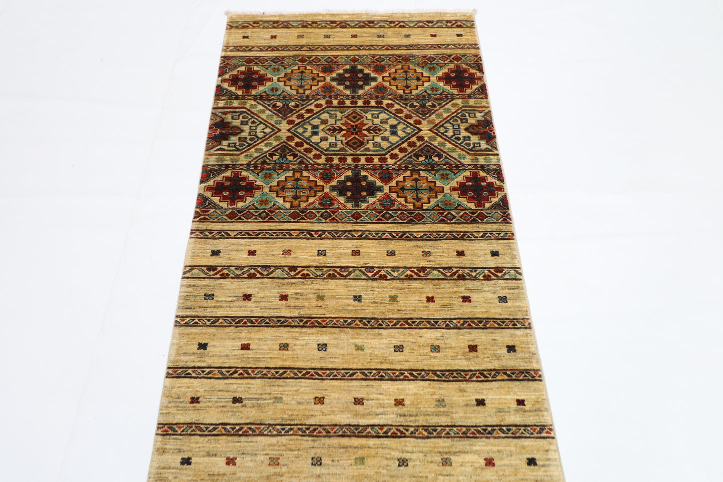 82 x 300 cm | Khorjun Beige Afghan Hand Knotted Runner