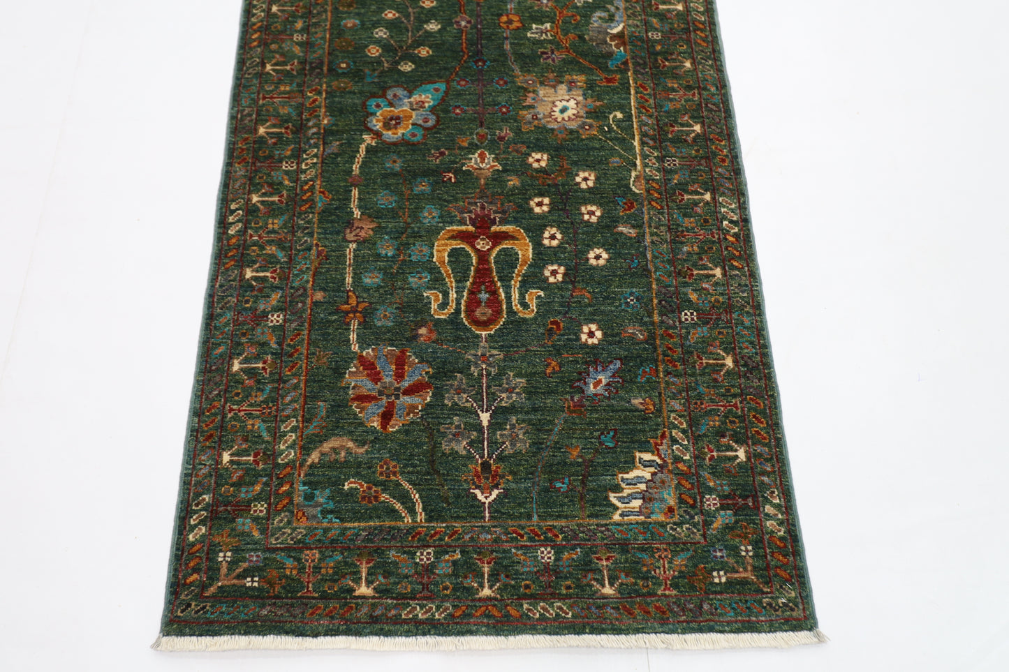 83 x 260 cm | Sultani Green Afghan Hand Knotted Runner