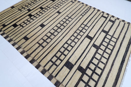 212 x 303 cm | Oriental Moroccan Beige Area Rug Afghan Tribal Hand Knotted Wool Carpet