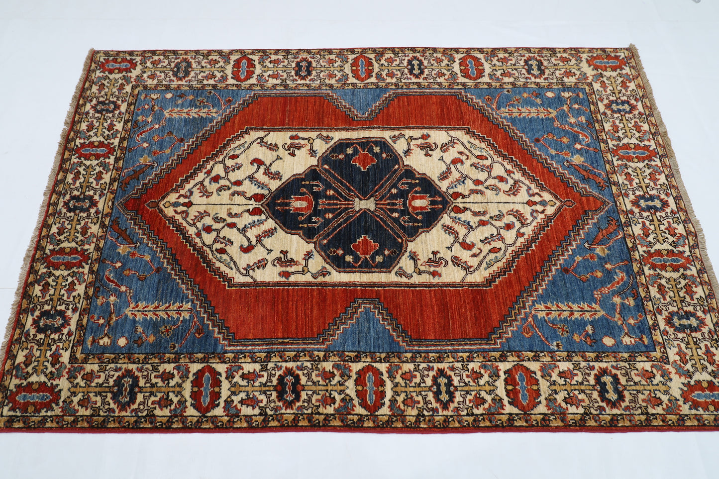 120 x 184 cm | Oriental heriz Red Area Rug Afghan Tribal Hand Knotted Wool Carpet