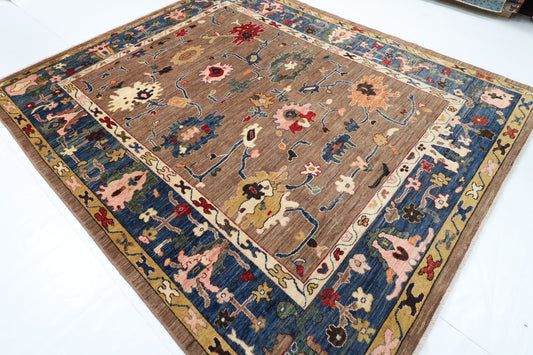 253 x 299 cm | Oushak brown Design Hand Knotted veg Dye Wool Afghan Carpet