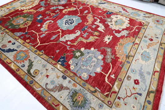 305 x 418 cm | Oushak Red Design Hand Knotted veg Dye Wool Afghan Carpet