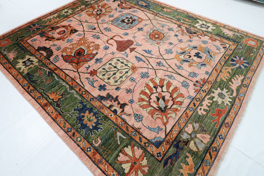 260 x 307 cm | Oushak Pink Design Hand Knotted veg Dye Wool Afghan Carpet