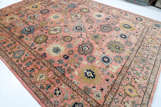 308 x 419 cm | Serapi Pink Design Hand Knotted veg Dye Wool Afghan Carpet