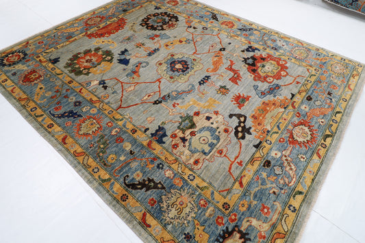 244 x 296 cm | Oushak Design Hand Knotted veg Dye Wool Afghan Carpet