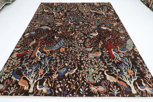241 x 296 cm | Birds Pictorial Afghan Tribal Hand Knotted Veg Dye Wool carpet