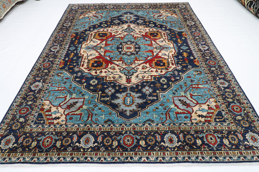 250 x 305 cm | Serapi Navy Afghan Tribal Hand Knotted Veg Dye Wool carpet